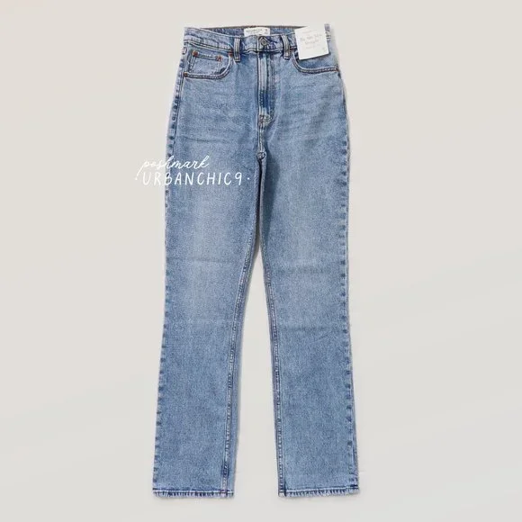 NWT ABERCROMBIE 90s Ultra High Rise Slim Straight Jean Light Blue size 28 - Picture 8 of 16